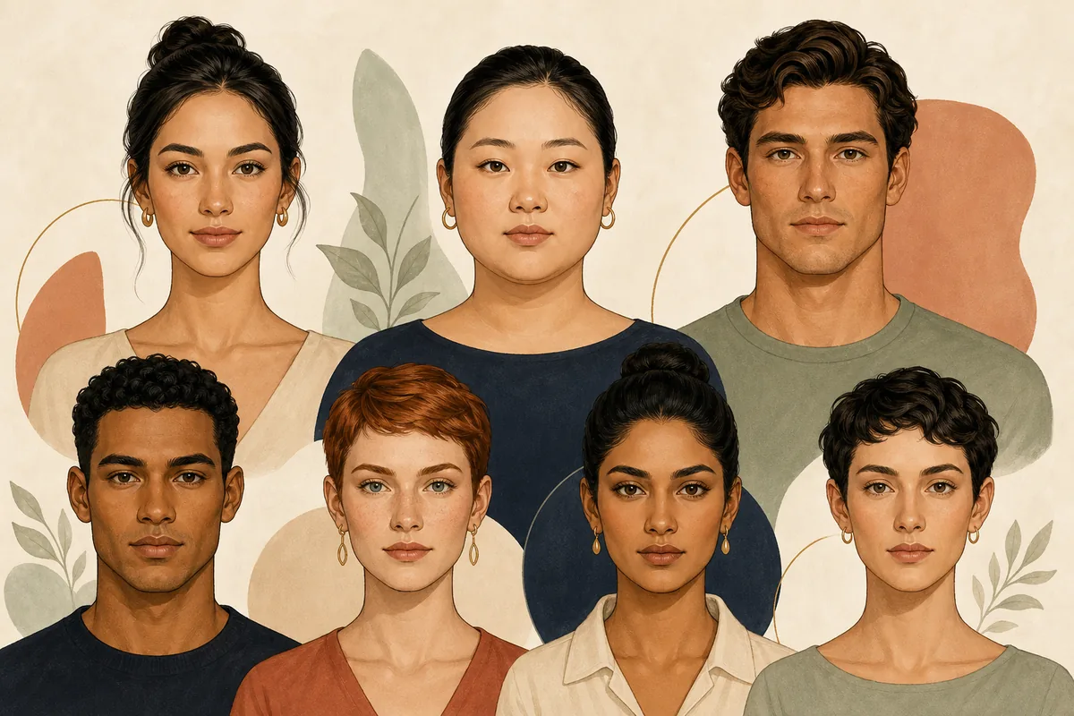 Editorial portrait lineup showing varied face-shape outlines