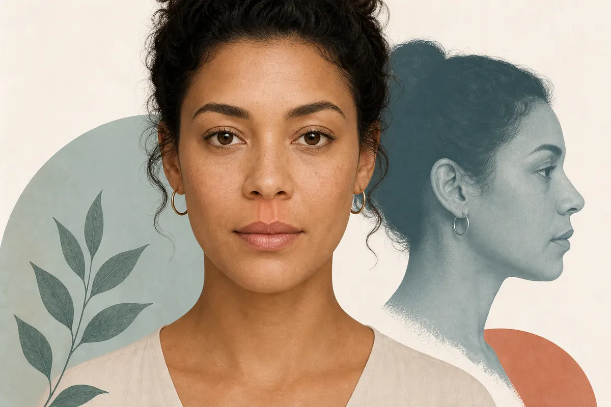 Editorial front and side portraits illustrating the philtrum area in facial proportions
