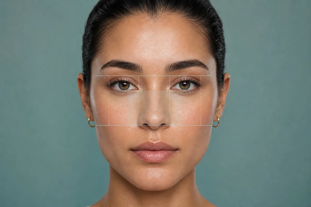 Portrait diagram showing the middle facial region and common midface ratio landmarks