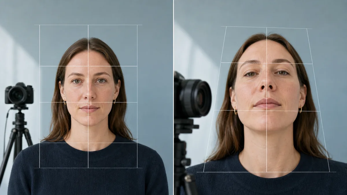 Neutral front-facing portrait setup for repeatable midface photo measurements