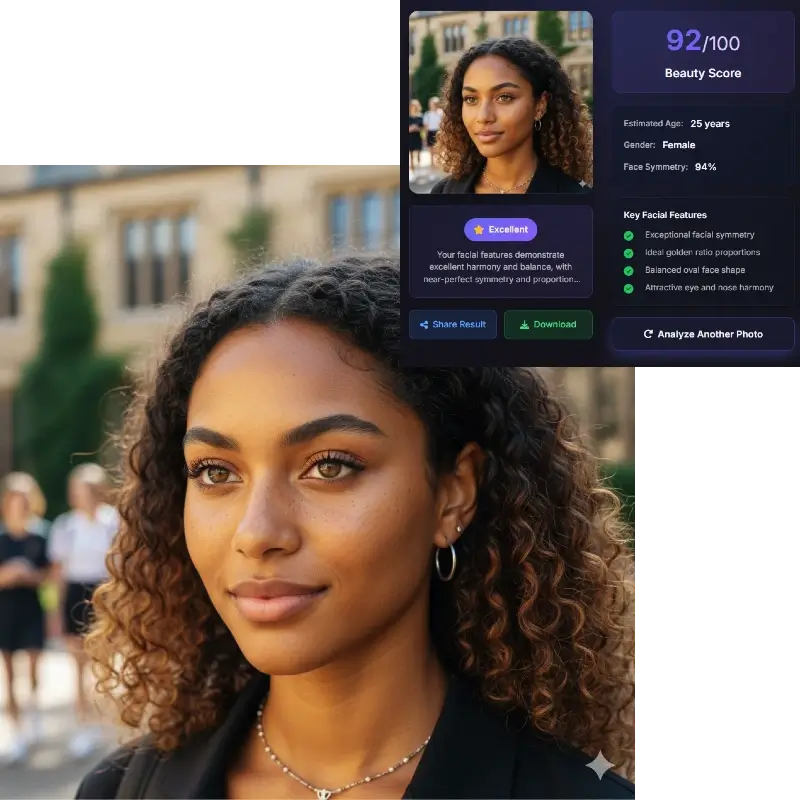 Face shape analysis and detection showing facial structure for female with curly hair