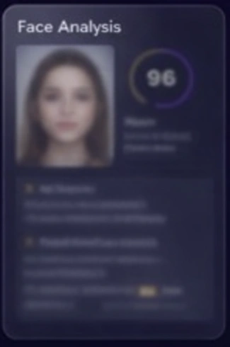 Premium facial analysis report preview showing detailed beauty score and feature analysis